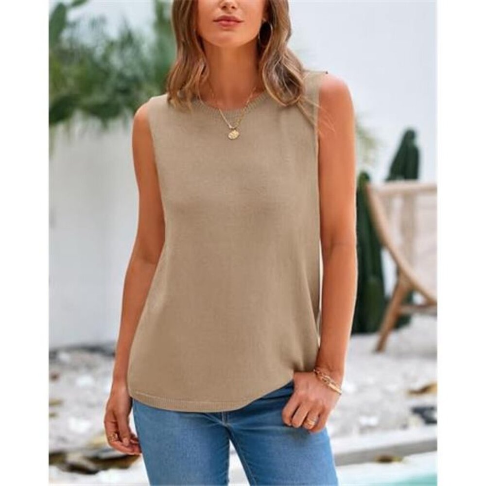 Sleeveless Sweater Tops for Women 2026 Crew Neck Lightweight Casual Loose Tank - Picture 4 of 6